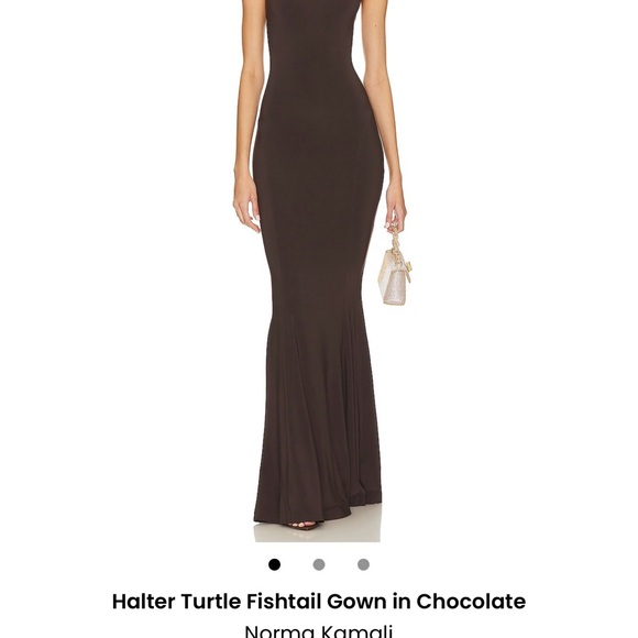 norma kamali brown halter dress 2307 Brown pleated anarkali gown outfit set main image 1